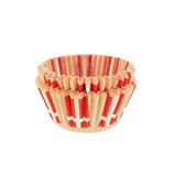 Two stacked red and white striped paper cupcake liners.