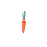 Orange felt carrot ornament with green felt top and smiling face.