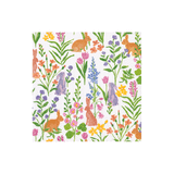 White paper cocktail napkin with a colorful bunny and floral pattern.