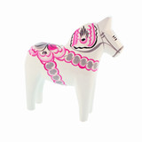 Swedish Wooden Dala Horse - White-Pink - 5"