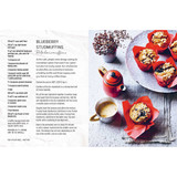 Recipe page from a cookbook, with blueberry studmuffin recipe and a photo of muffins.