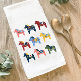 Flour Sack Tea Towel - Cotton - Swedish Dala Horses