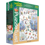 Puzzle Twist Winter Gnomes 500-piece puzzle box showing whimsical gnomes in a snowy winter scene.