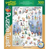 Puzzle box for Winter Gnomes 500-piece puzzle showing a snowy scene with many gnomes.