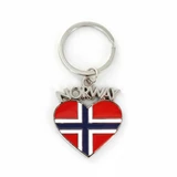 Silver-tone metal keychain featuring a heart-shaped pendant with the Norwegian flag and "NORWAY" text.