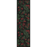 Ekelund table runner with botanical pattern in red, green, and black organic cotton.