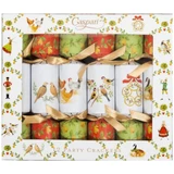 Box of 12 Caspari party crackers featuring "The Twelve Days of Christmas" artwork and gold ribbons.