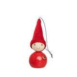 Aarikka red felt and wooden Tonttu elf ornament with a golden heart.