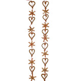 Two straw garlands with hearts and stars, red string, natural straw color.