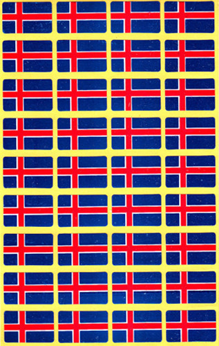 Sheet of Iceland flag stickers on yellow background
