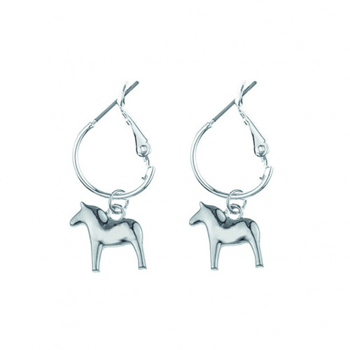 Dala Horse Round Earrings - Silver (62919)