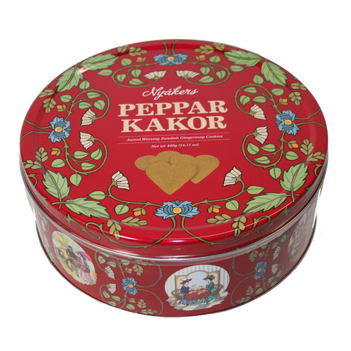Talla Imports Nyakers Gingersnaps - Red Rosemaling Tin - Pepparkakor Cookies  Talla Imports Nyakers Gingersnaps - Red Rosemaling Tin - Pepparkakor Cookies