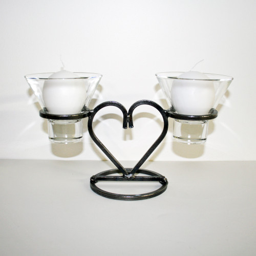 Iron Candleholder w/Glass Cups - Large Heart - 6 1/4" x 9 1/2" (91-0506)