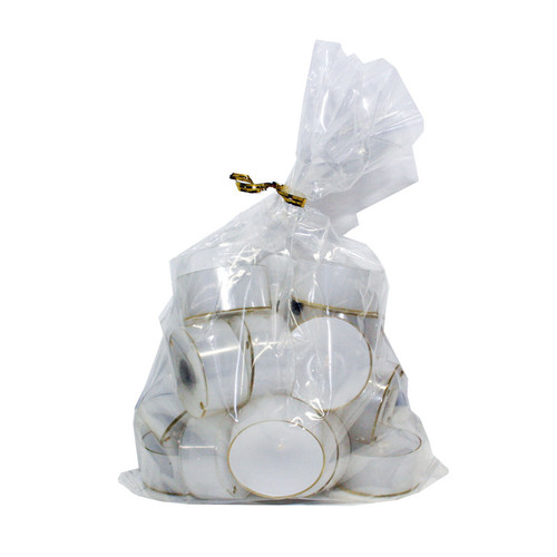 Logum Kloster Lys 18-pack of white tealight candles in clear cups inside a tied plastic bag.