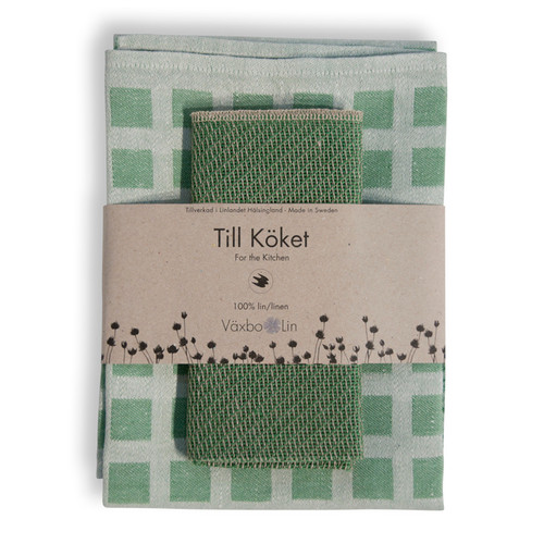 Linen Disktrasa Dishcloth and Towel Set - Green (84-24)