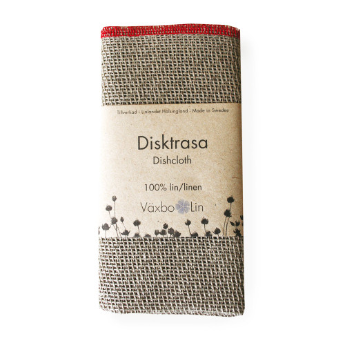 Vaxbo Lin Linen Disktrasa Dishcloth - Natural w/Red Trim 