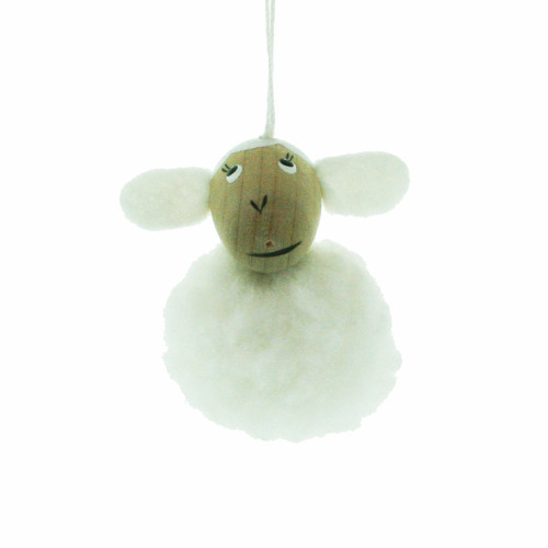 White felted wool lamb ornament with painted wood head and ears.