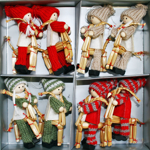 Varme Gift Tomte Boys & Girls on Straw Goat Ornaments - 8 pack 