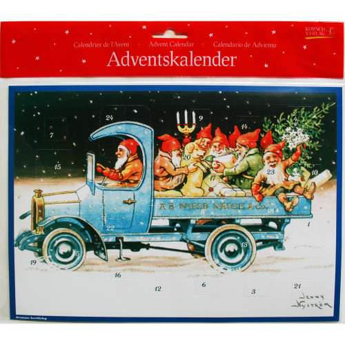 Varme Gift Advent Calendar - Jenny Nystrom - Jultomtar in Truck - 9.75" x 13.75" 