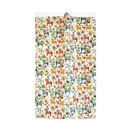 Arvidssons cream kitchen towel featuring a colorful Swedish Dalahorse folk art pattern.
