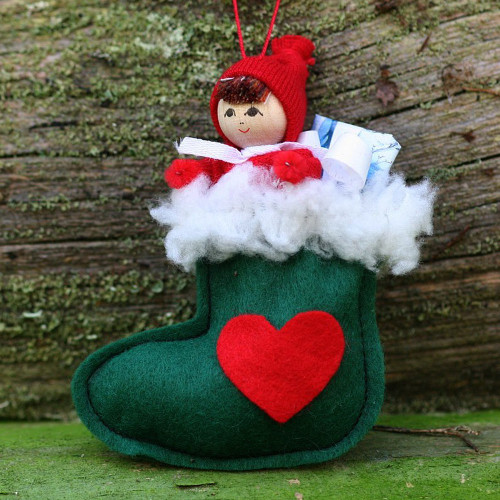 Butticki Tomte Santa in Stocking Ornament - 3.75" 
