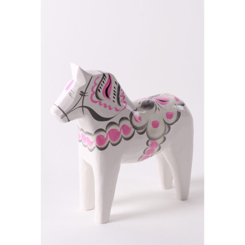 Swedish Wooden Dala Horse - White & Pink - 5" (SDH5WP)