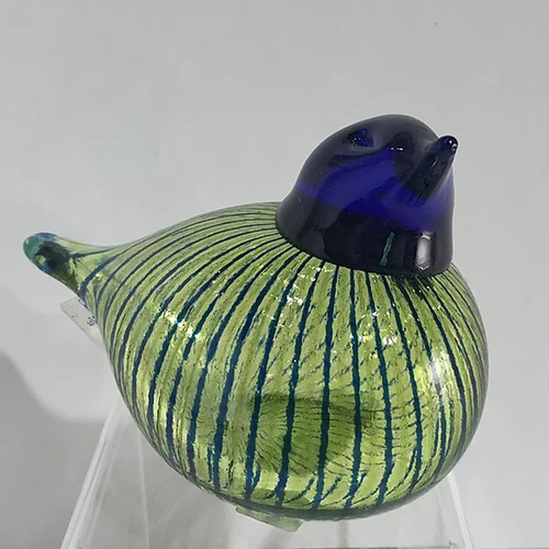 Bianco Blu Oy Bianco-Blue-Finnish Glass Willow Bird - Lime/Blue - 3" H X 4" L 
