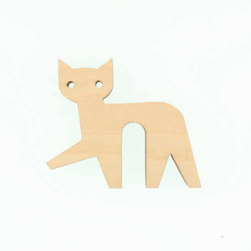 Wooden cat-shaped pot guard with two cutout eyes, shown from the front against a white background.
