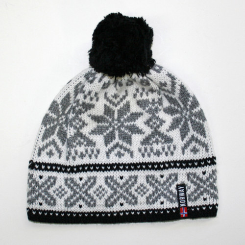 Knit Hat - Snowflakes Off White/Grey/Black