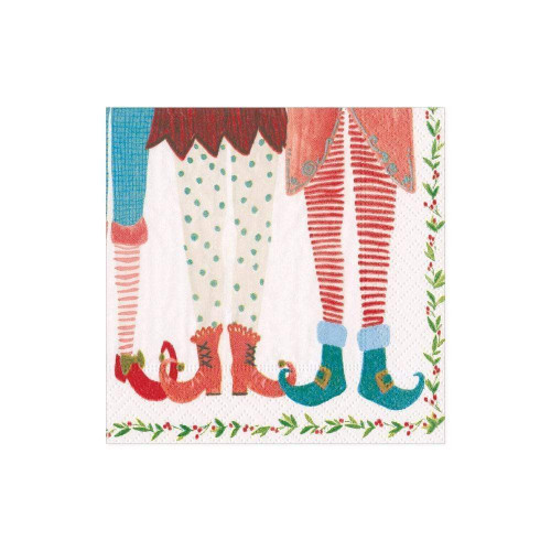 Caspari Elf Stockings Paper Cocktail Napkins - 20 Per Package 