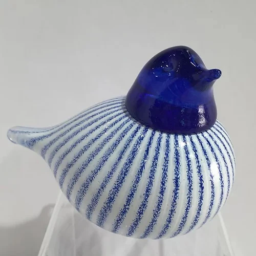 Bianco Blu Oy Bianco-Blue-Finnish Glass Willow Bird - Blue/White - 3" H X 4" L 