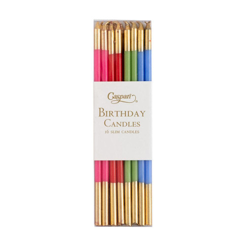 Slim Birthday Candles in Mixed Brights - 16 Candles Per Package (CA1113)