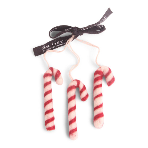 Gry & Sif Felt Candy Cane Ornament - 3" - Set of 3 