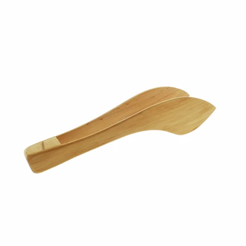 Wooden alder tongs, light brown, angled, natural wood grain visible.