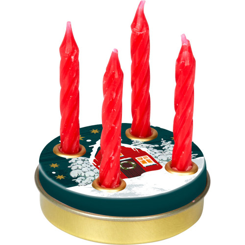 Mini Advent Candle Wreath Tin - Stuga - 1.75" diameter