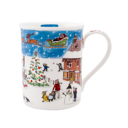 Alison Gardiner white fine bone china Christmas mug with festive village scene.