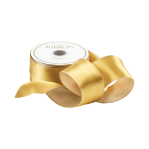 Satin Gold/Ivory Reversible Wired Ribbon - 10 Yards (R952)