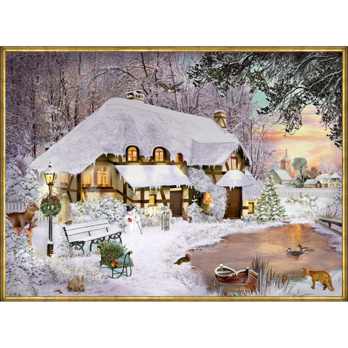 Alison Gardiner Designs Advent Calendar - Winter Cottage in the Woods - 11.5" x 8" 