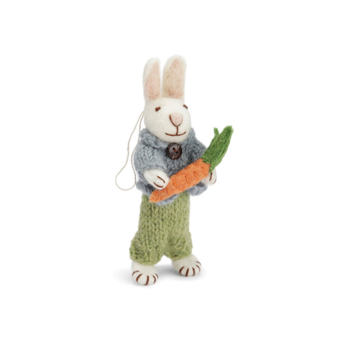 Gry & Sif Felt Bunny Boy w/Blue Jacket and Carrot 