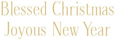 Pre-printed gold metallic text on a Caspari Christmas card reading "Blessed Christmas Joyous New Year.