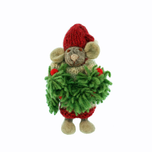 Gry & Sif Grey Mouse w/Garland Felt Ornament 