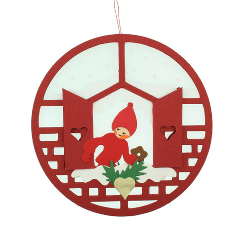 Talla Imports Danish Paper Cutout Decoration - Nisse At Window w/Cookie 