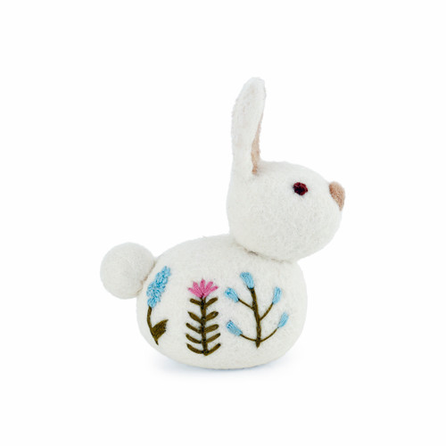 Bunny with Flower Embroidery - White (13214)