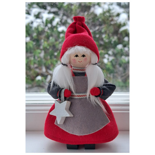 Tomte Girl w/Wooden Star Ornament - Butticki - 6" Tomte Girl w/Wooden Star Ornament - Butticki - 6"
