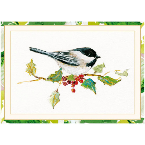 Chickadee & Holly Branch Small Boxed Christmas Cards - 15 cards & envelopes