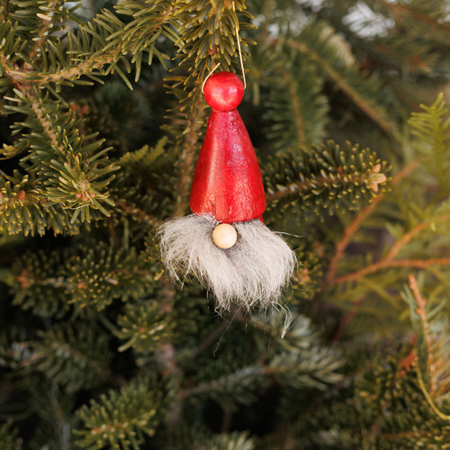 Wood Gnome Ornament - Red - 3.25"