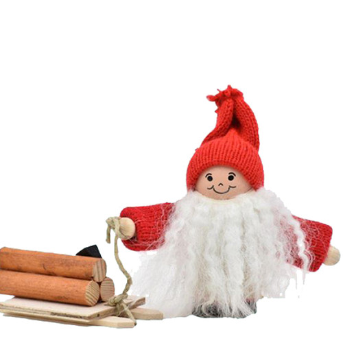 Tomte Santa With Logs On Sleigh - 4.5"