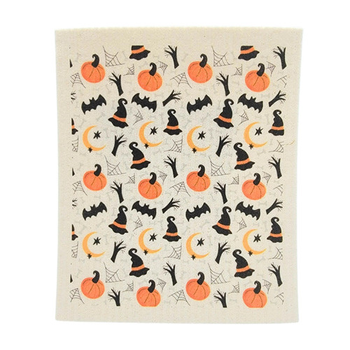 Swedish Dishcloth - Halloween Witch Hats And Pumpkins