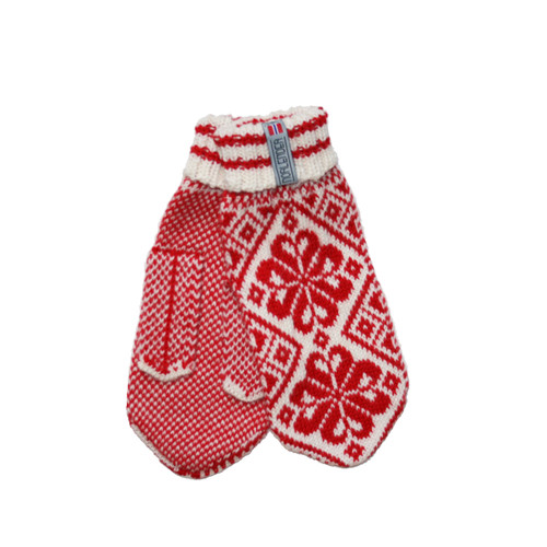 Wool Mittens - Selbu White/Red - Norlender