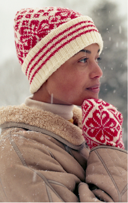 Wool Knit Hat - Selbu White/Red - Norlender